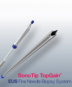 Иглы для ЭндоУЗИ SonoTip TopGain для EUS и EBUS тонкоигольной биопсии представляет собой трехпиковый дизайн кончика иглы с режущей короной